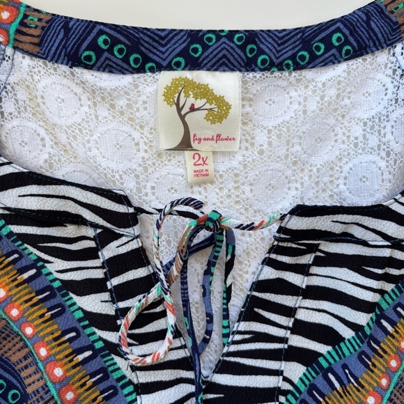 Fig and Flower Mixed Media Lace Zebra Animal Print Tribal Long Sleeve Blouse 2XL - Picture 3 of 7